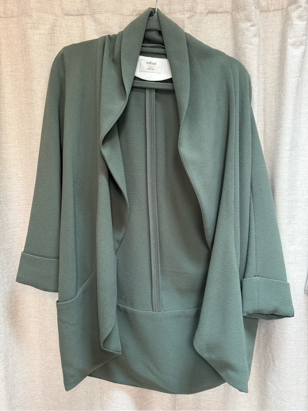 Aritzia Wilfred Olive-Green Draped Open Cardigan